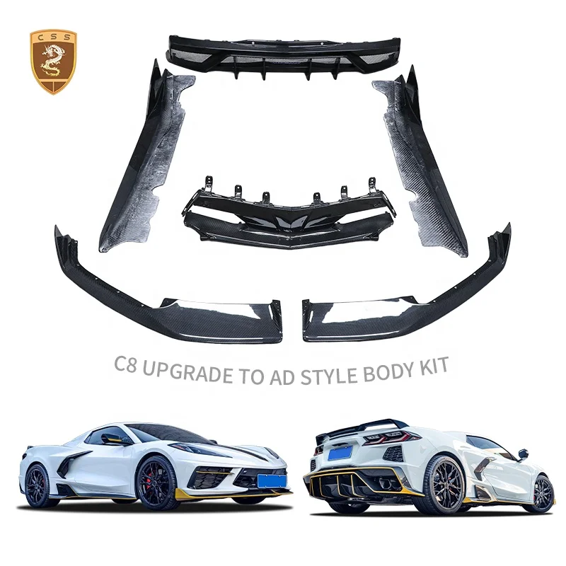 Chevrolet Corvette C8 Body Kit Dry Carbon Fiber AD Style Front Lip Front Vents Side Skirts Rear