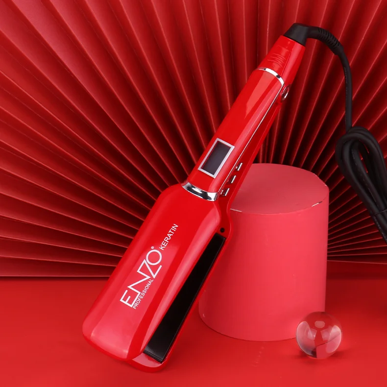 ENZO Good Quality Red Stretcher Custom Women Led Display Flat Plate Wide Plate Hair Straightener