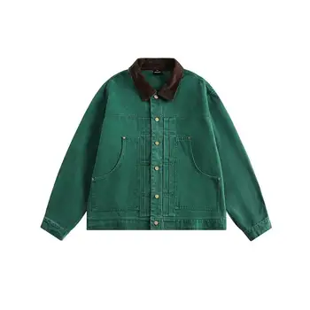 Men Clothing Canvas Work Jacket Corduroy Collar Button up Jacket Luxury Workjacket Streetwear Chore Jacket for Men