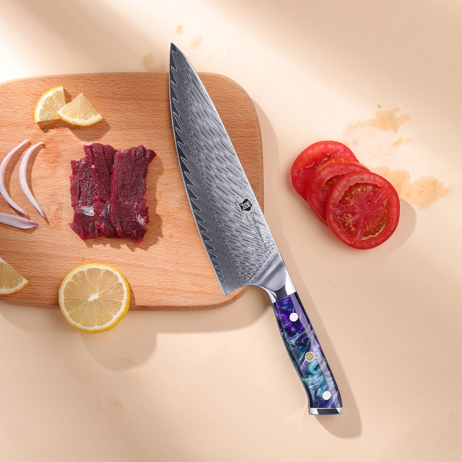 WILDMOK Kochmesser, 8 Zoll Damast-Kochmesser, japanisches Kochmesser, schwarzer Harzgriff, Küchenmesser_voghion.com