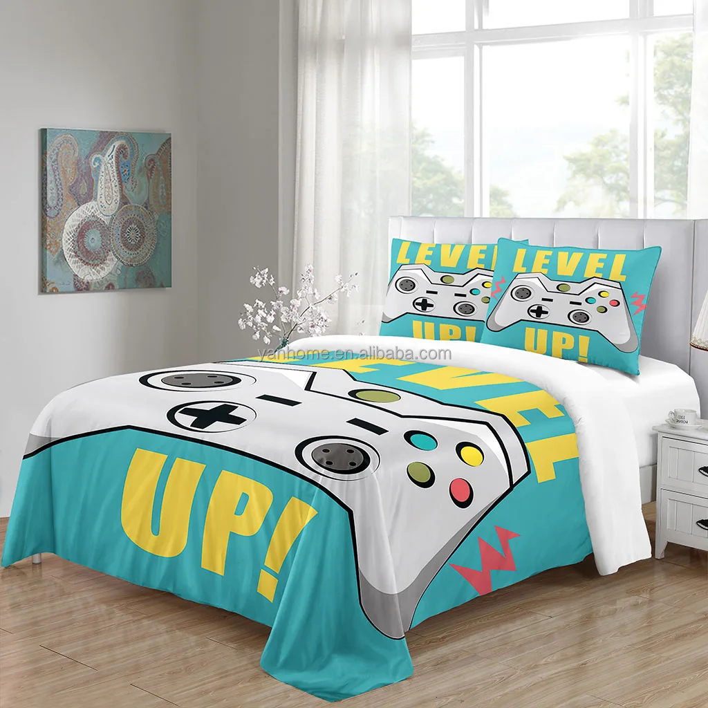 Kids Cartoon Full Size Boy Bed Sheet Game 3d Bedding Set Custom Design Digital Print Duvet Cover