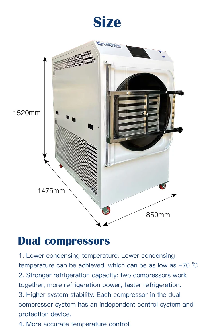 Commercial for 6500W Stainless Steel 14 Trays 4m Freeze Dryer Machine for Fruit Vegetable Food Processing 55-60kg Batch Commercial for 6500W Stainless Steel 14 Trays 4m Freeze Dryer Machine for Fruit Vegetable Food Processing 55-60kg Batch