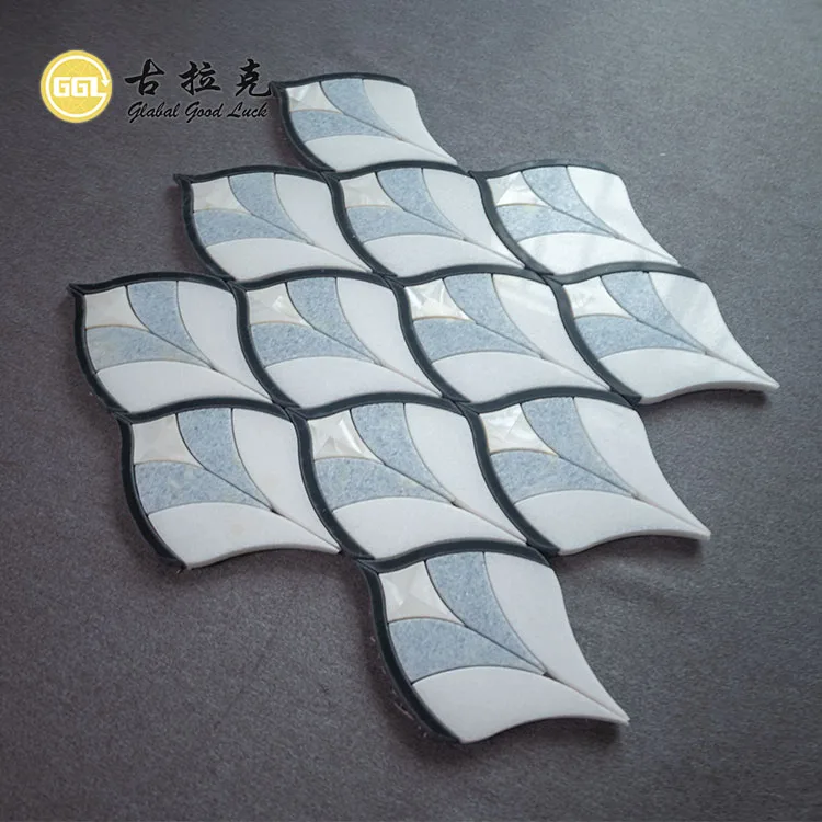 Fan Shape Marble Inlay Shell Pattern Waterjet Mosaic For Background Floor Tiles