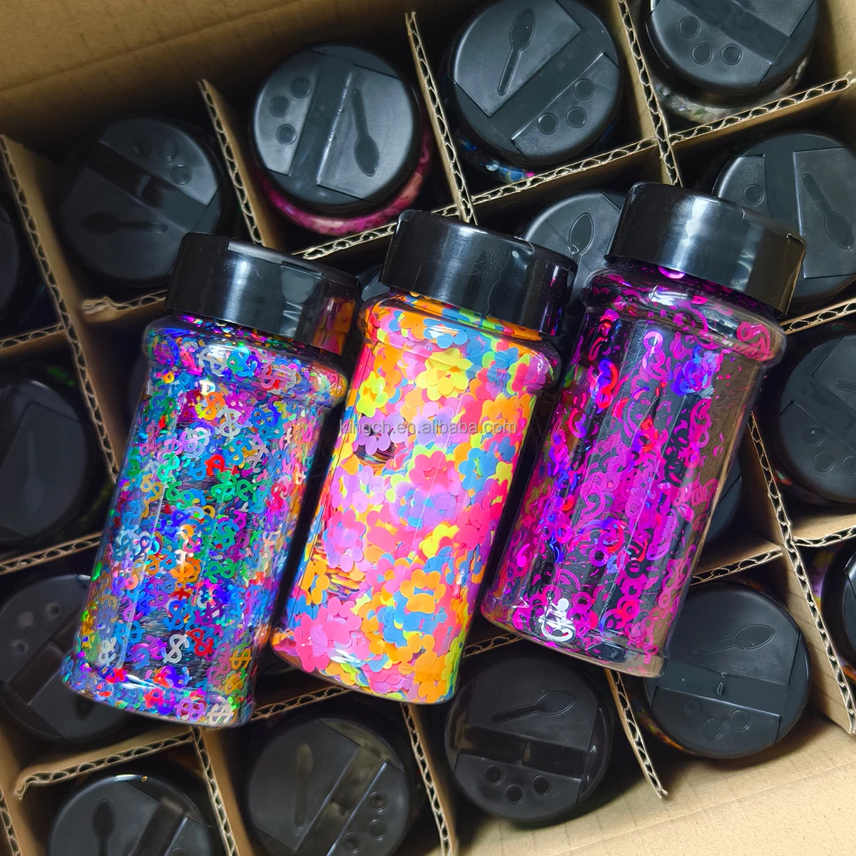 product us warehouses 24 bottles holographic nail sequins shapes mixed iridescent nail glitter flakes heart manicure decorations sets-8