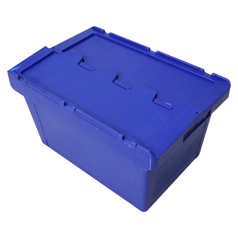 Blue Durable Plastic Crate Transport Logistic Box  Stackable and Nested Plastic Turnover Box With Lid