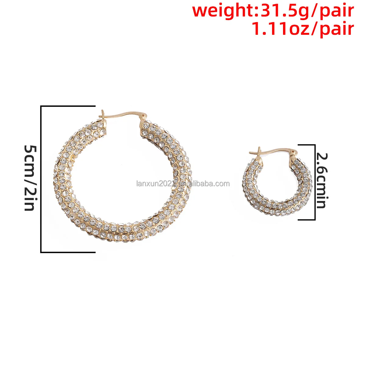 Luxury Full Diamond Hoop Earrings Bling Rhinestone Oversized Circle
