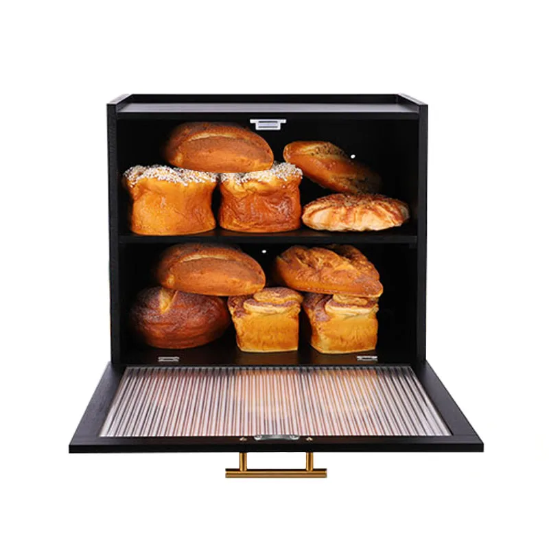 Wholesale Eco-Friendly Black Bamboo Bread Box Large Capacity Kitchenware Organizer Storage Container Side Open Design Durable
