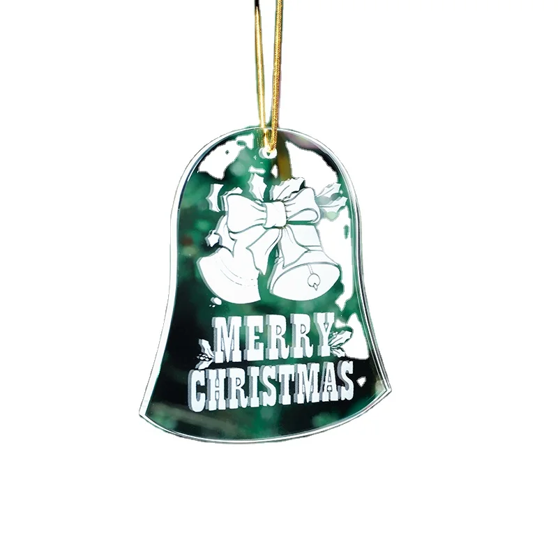 Christmas Bell Shape Glass UV Printing Tree Pendant Laser Engraved Home Decoration Ornaments