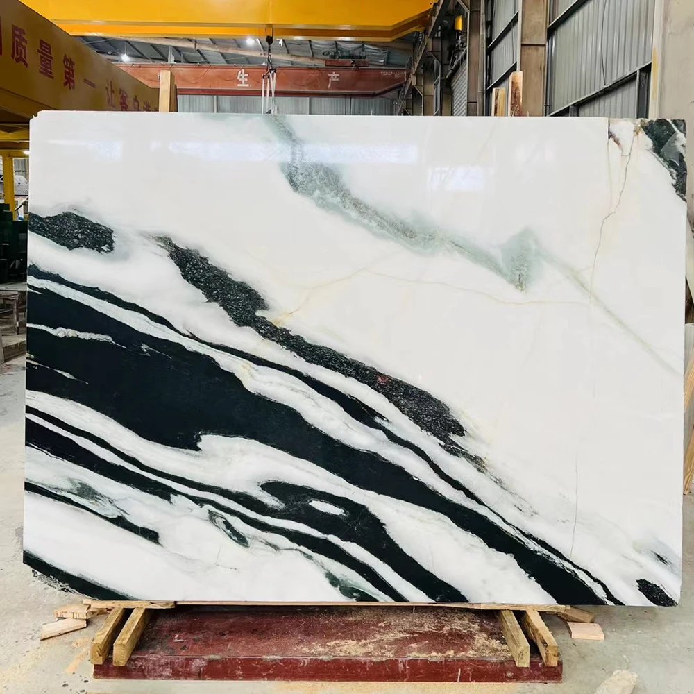 AST OEM/ODM Custom Natural Marble Floating Straight Staircase Modern Indoor Panda White Marble Tiles for Stair Treads Design