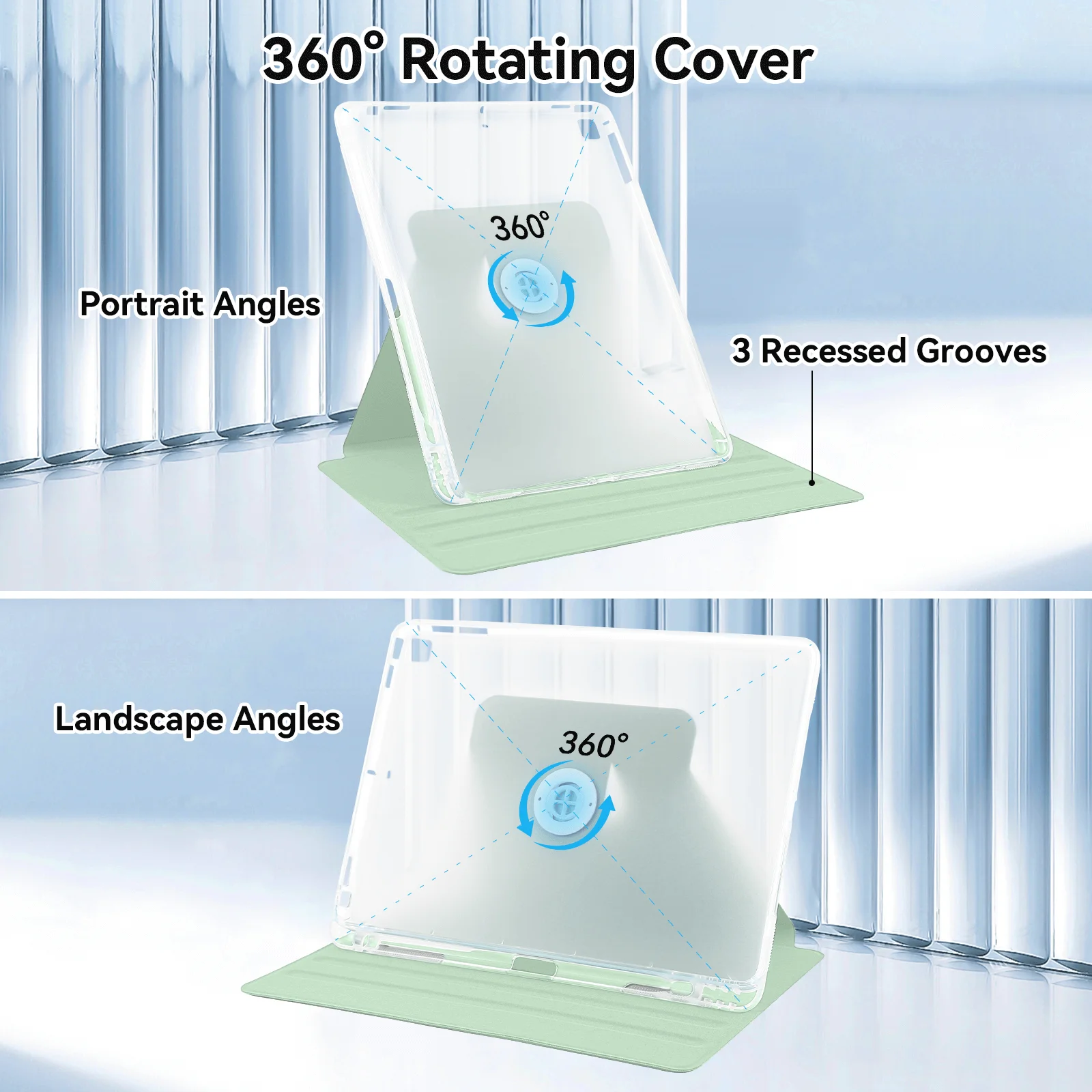360 Degrees Rotating Transparent Case With Pencil Holder For Ipad 5 6 ...