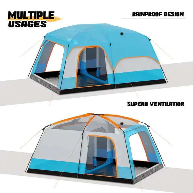 New Arrival 8-Person Automatic Pop-Up Tent Waterproof Portable Oxford Fabric Fiberglass Double Outdoor Camping Fast Delivery