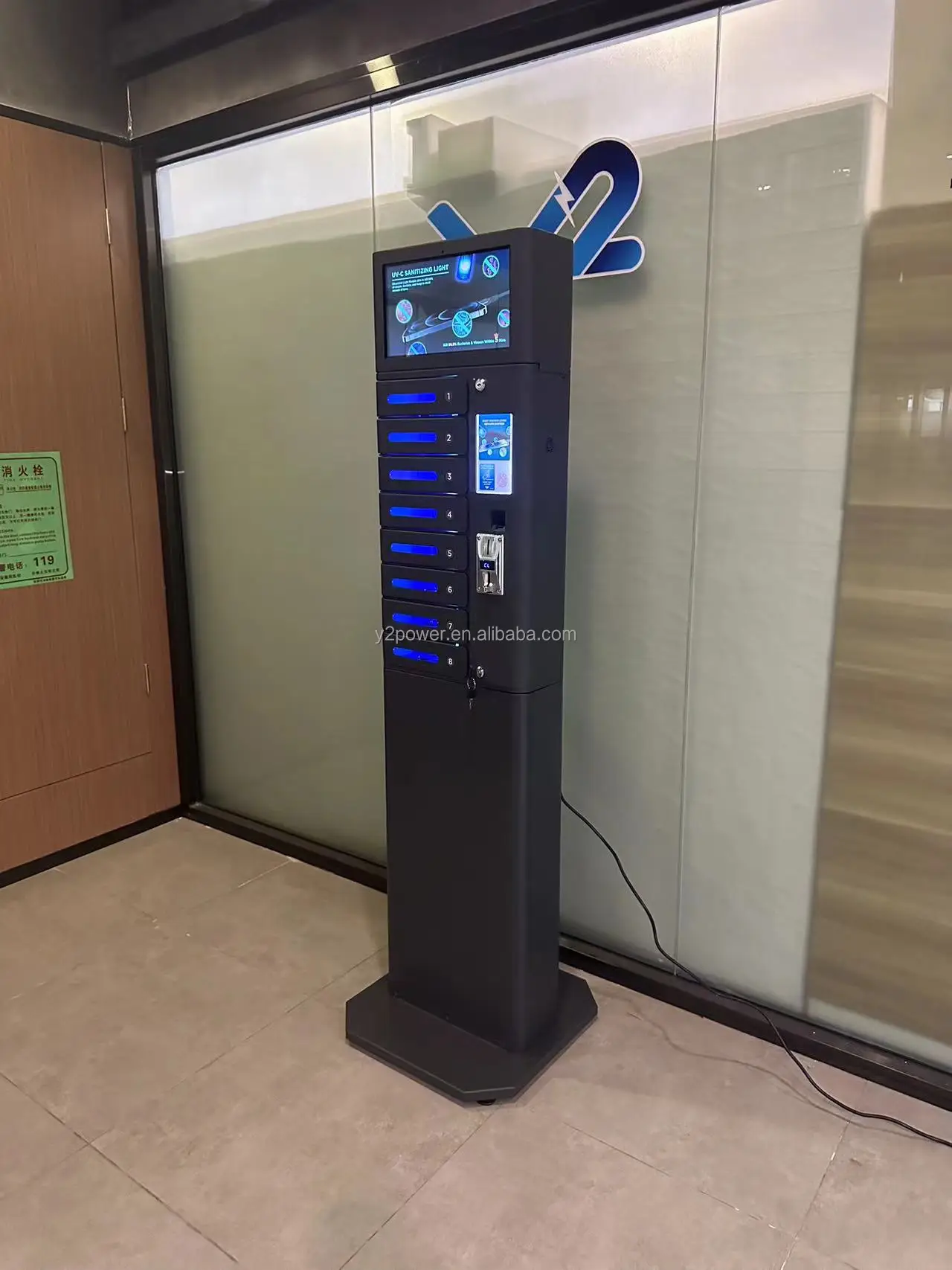 8 Bay Fingerprint Locking Coin Operated Charging Locker