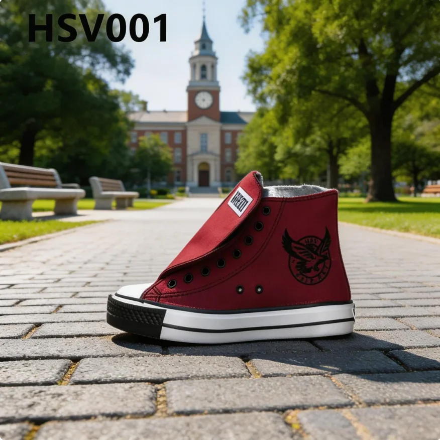 ZYF,Campus Walk Canvas Fabric Middle Cut Casual Sneaker Street Fashion Durable Vulcanized Rubber Sole Red Student Shoes HSV001
