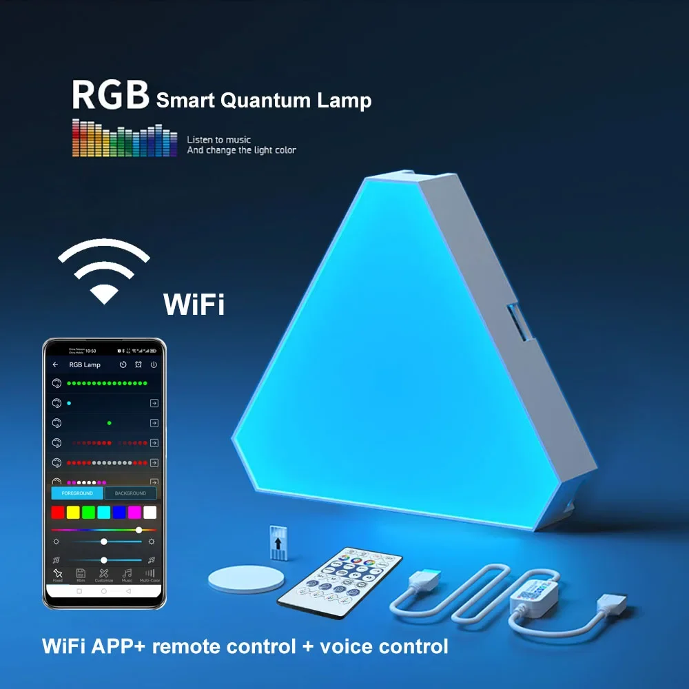 RGB Wall Light LED Triangle Quantum Light APP Controls Picking up Rhythm Background Bedroom Bedside Night Gaming Light