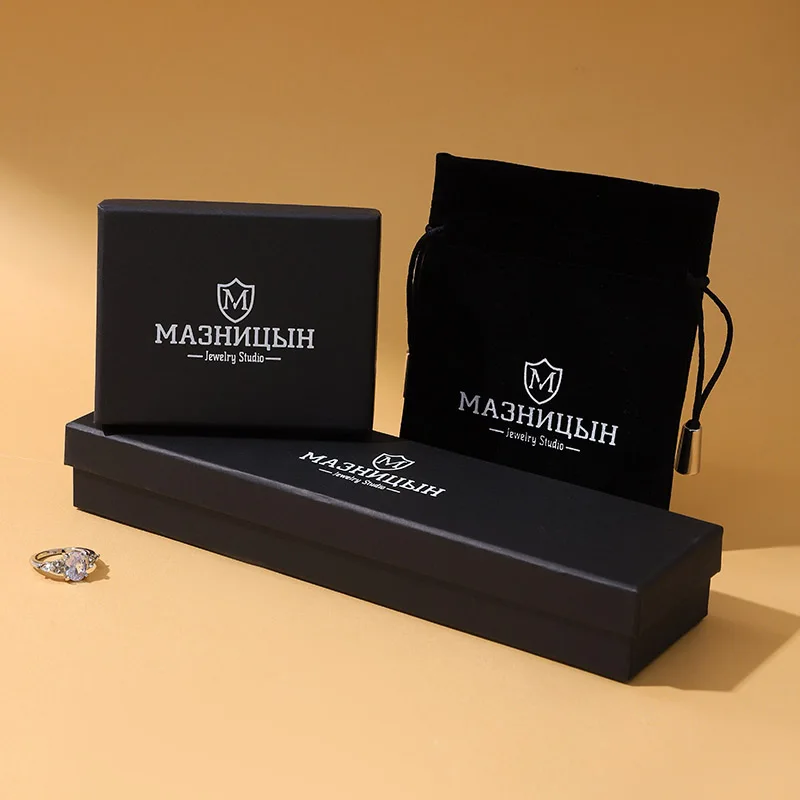 Wholesale Premium A1 Brand Black Lid Base Jewelry Box Set Velvet Double Stitching Drawstring Bag Custom Logo Packaging Ring manufacture