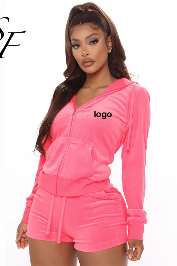 Custom High Quality Outfits Velvet Crop Tops Hoodies Sweatsuit Track ...