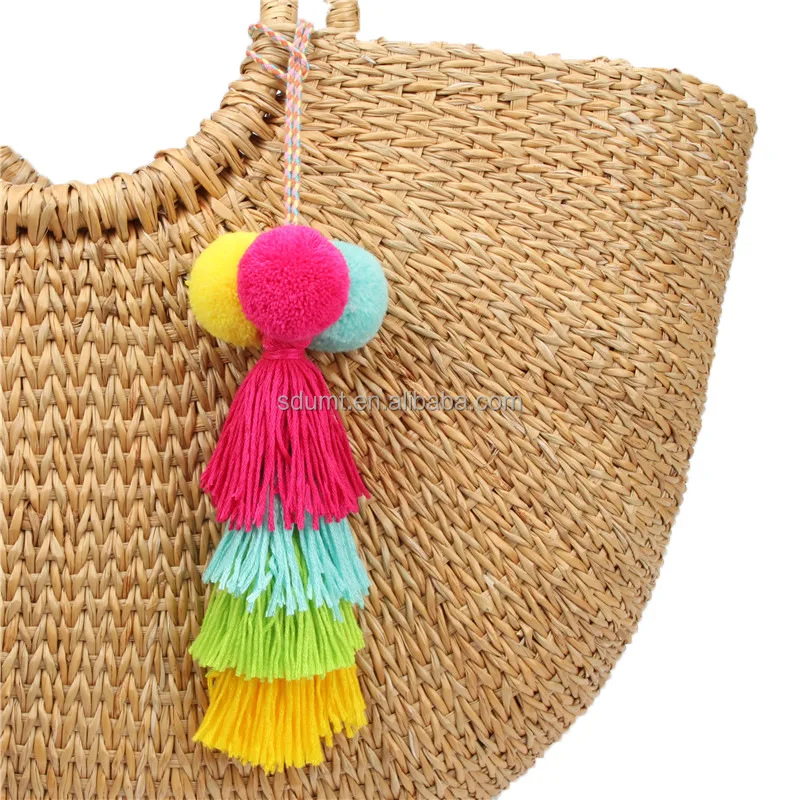 Bohemian Colorful Handmade Hairball Pompones Keyring For Women Girls ...