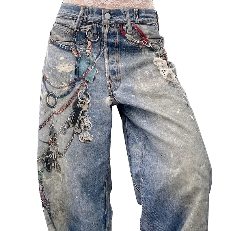 EDGE DENIM Jeans Manufacturer Custom Designer Wide Leg Dtg Digital Printing Baggy Jeans Men