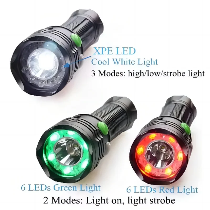Emergency Rechargeable Tri-Color Signal Tactical Flashlight 3-in-1 Red ...