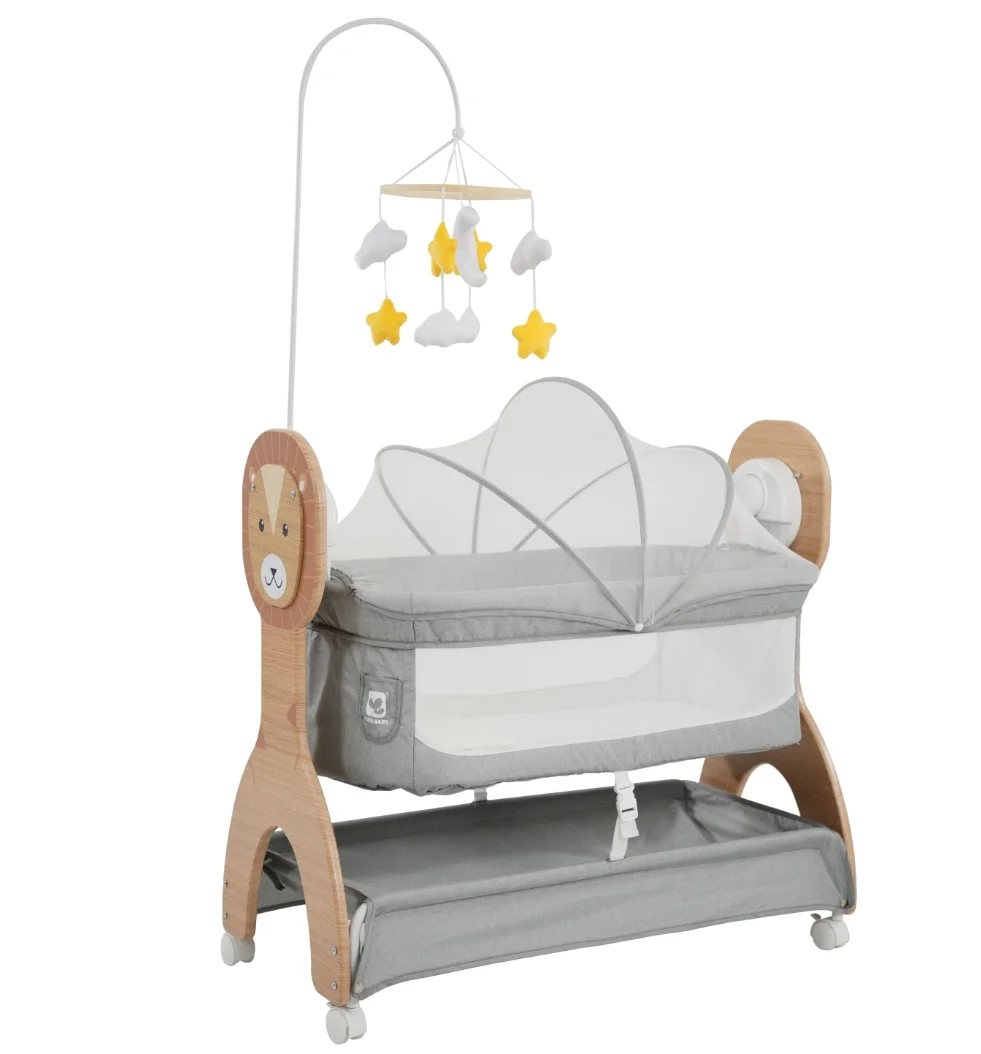 P1511D Cool Baby Newest Cute Lion Printing Auto Rocking Bed Electric Baby Swing