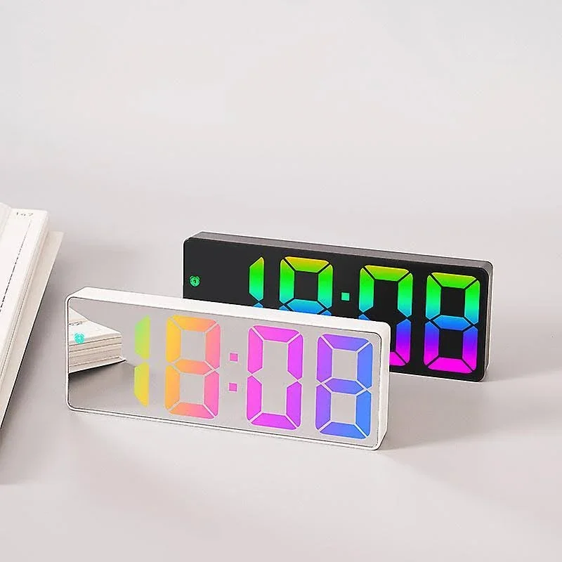 Acrylic/Mirror Digital Alarm Clock Voice Control Colorful Font Night Mode Table Clock Snooze 12/24H Electronic LED Clocks
