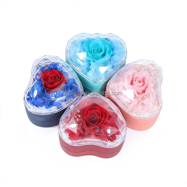 Whosale Heart Shaped Forever Preserved Roses Real Eternal Touch Flowers In Acrylic Gift Box For Valentine's Day