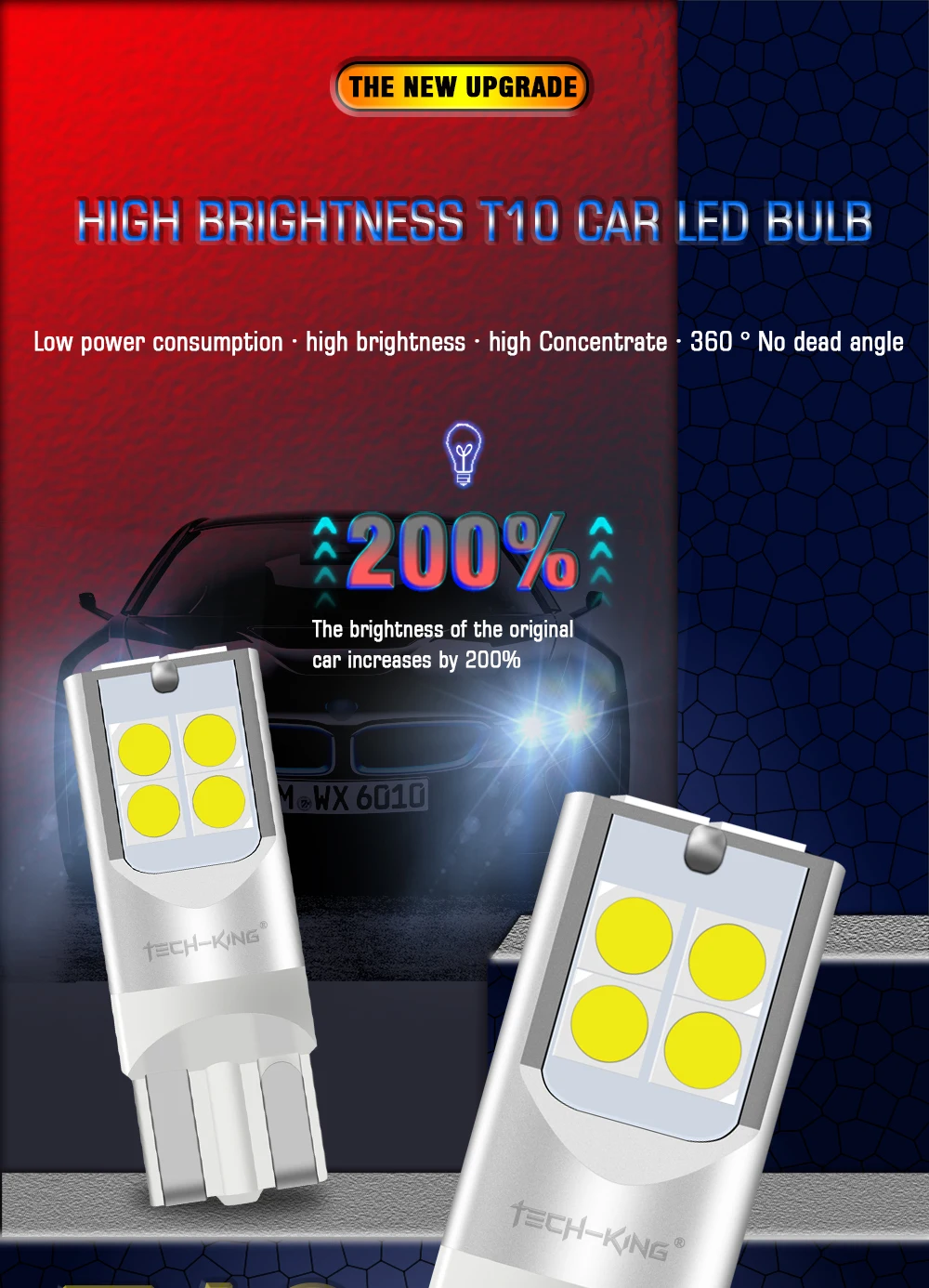Car Led T1012-24V W5W bulb 3030 10SMD 6000K White Yellow Auto License Plate Lamp Dome Light Reading DRL High brightness Bulb