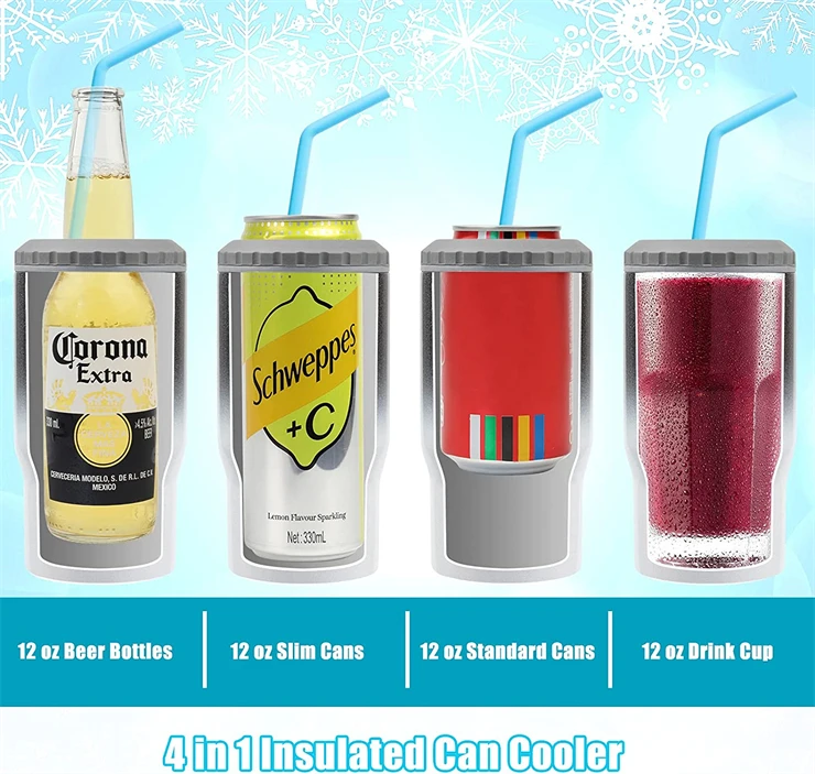 4-in-1 Stainless Steel Can/Bottle Isolator Insulated Can Cooler