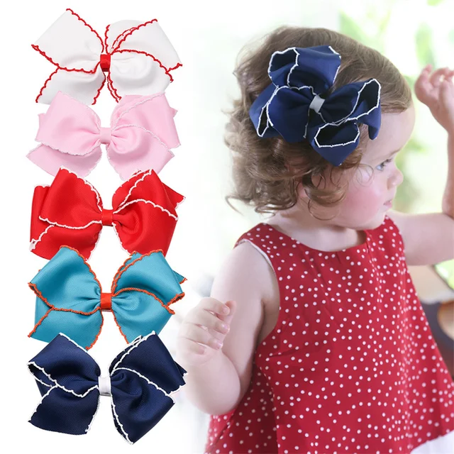 Wholesale Hooked Solid Color Baby Bow Hair Clip Girl Baby Ribbon Hair Clip Headpiece