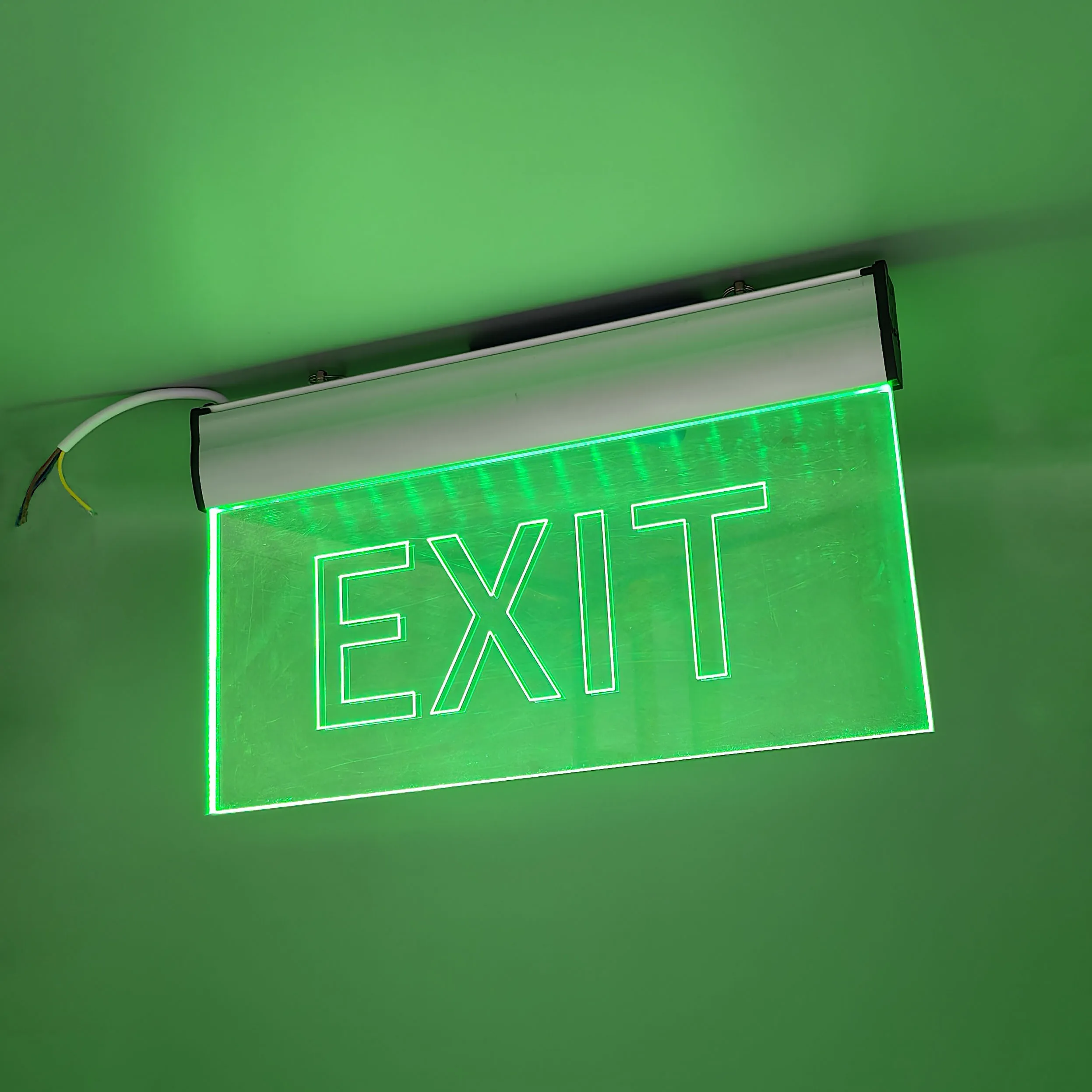 Factory Price LED Exit Sign, LED Emergency Lights With Rechargeable Battery, Transparent Acrylic Panel With Laser Pictogram