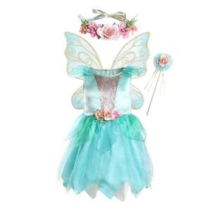 Icy Blue Children's Girls' Princess Fluffy Short Underwear Jumpsuit with Butterfly Fairy Wings Magic Wand Headband
