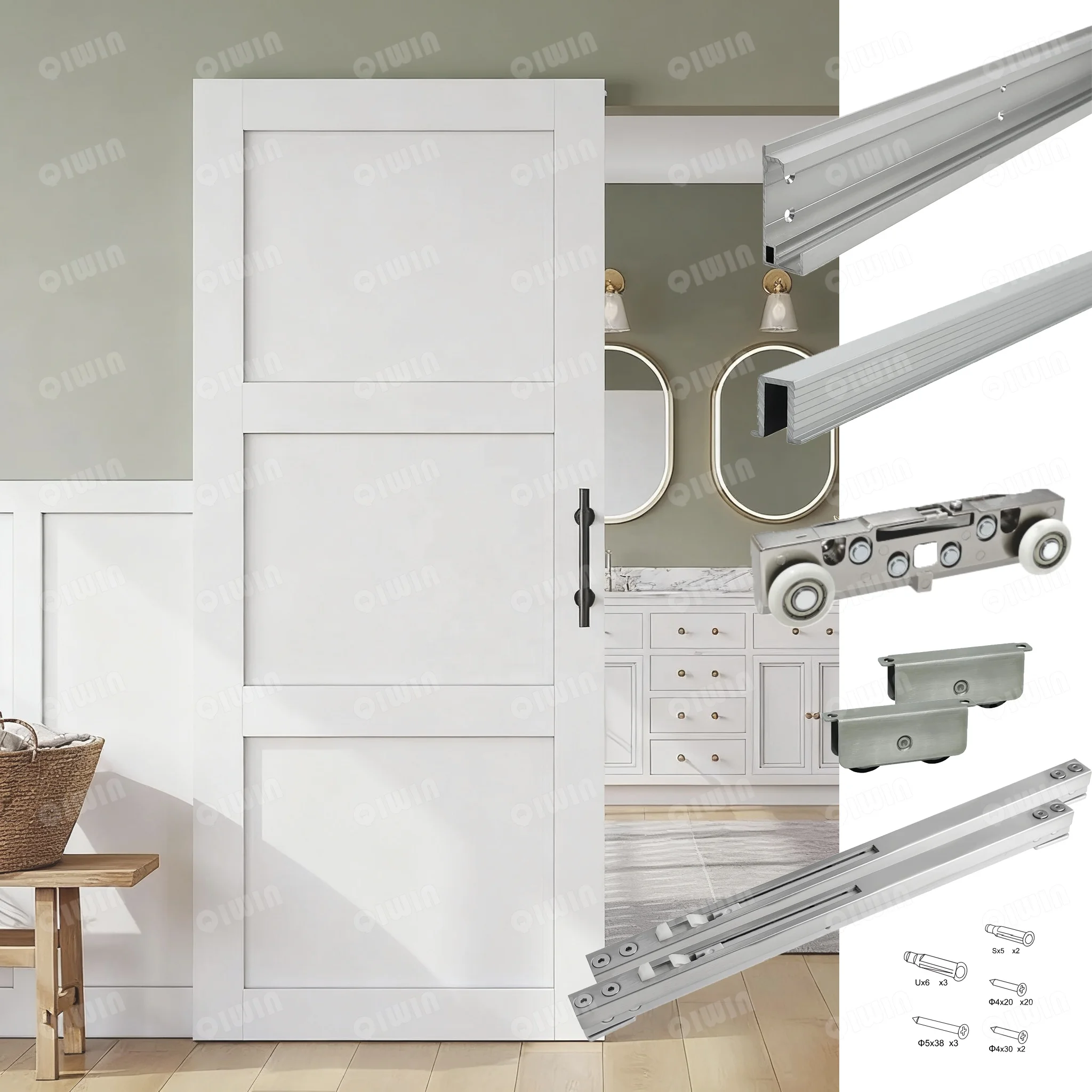 CONCEALED SLIDING BARN DOOR HARDWARE SOFT CLOSING INTERIOR WALL MOUNT HIDDEN TRACK ROLLING KIT