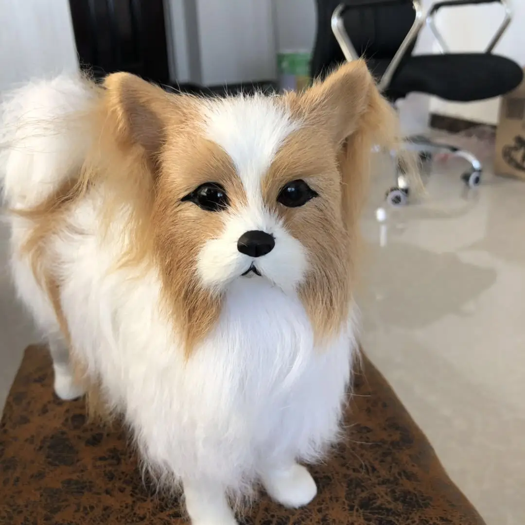 Simulation Papillon Dog Fur Toy Crafts Family Decoration Ornaments  Personality Toy Animal Model Lovely Petz Papillon Dog