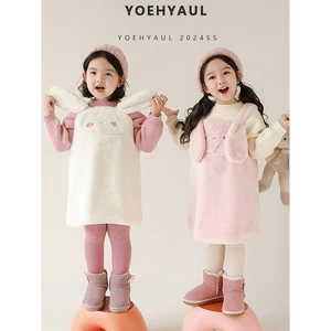 YOEHYAUL D3723 Winter Plush Furry Baby Girl Dresses 1 Year Cartoon Cute 2 Years Old Girl Dress Baby Girl