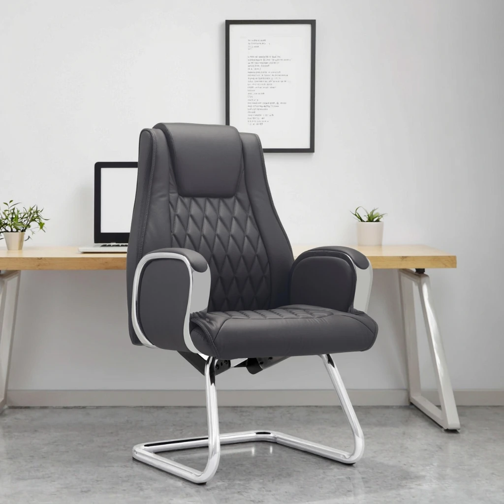 Contemporary Curved Executive Frame Chair Reinforced Tubular Design Conference Room Decor 4