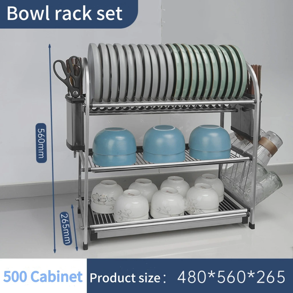 Kitchen Multifunctional Drain Bowl Dish Rack Stainless Steel 3-layer Tableware Storage Drain Rack