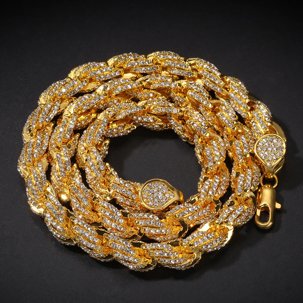 Collar de cadena de cuerda trenzada plata 925 con diamantes_voghion.com