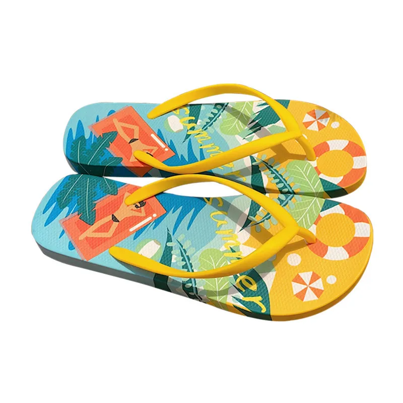 XIXITIAO Cheap Comfortable Printing Rubber Beach Anti-slip Sandals One Size Summer Flip-flops slippers for Men Women