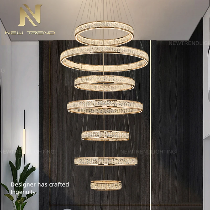 LC9885 Luxury Indoor Decoration Pendant Light Home Villa Restaurant Staircase Living Dining Room Crystal Ceiling LED Ring Chandelier