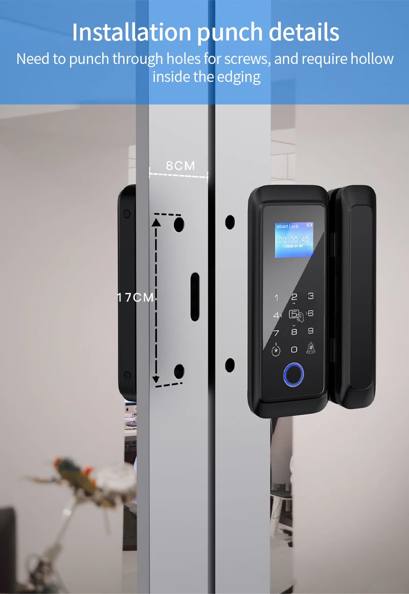 C4 Blue Tooth Tuya APP Smart Glass Door Lock Wireless Smart Access Controller Fingerprint Unlock Time Attendance Function