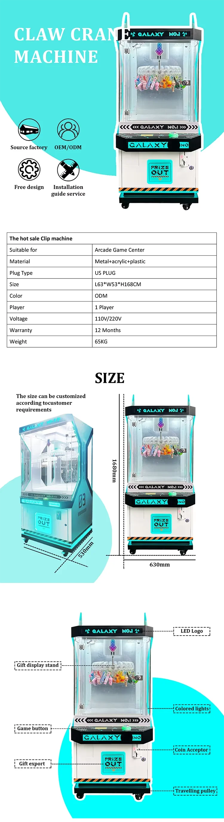 Funpark Hot Selling Gift Clip Machine Coin Operated Arcade Games for Amusement Game Center and Shopping Mall supplier