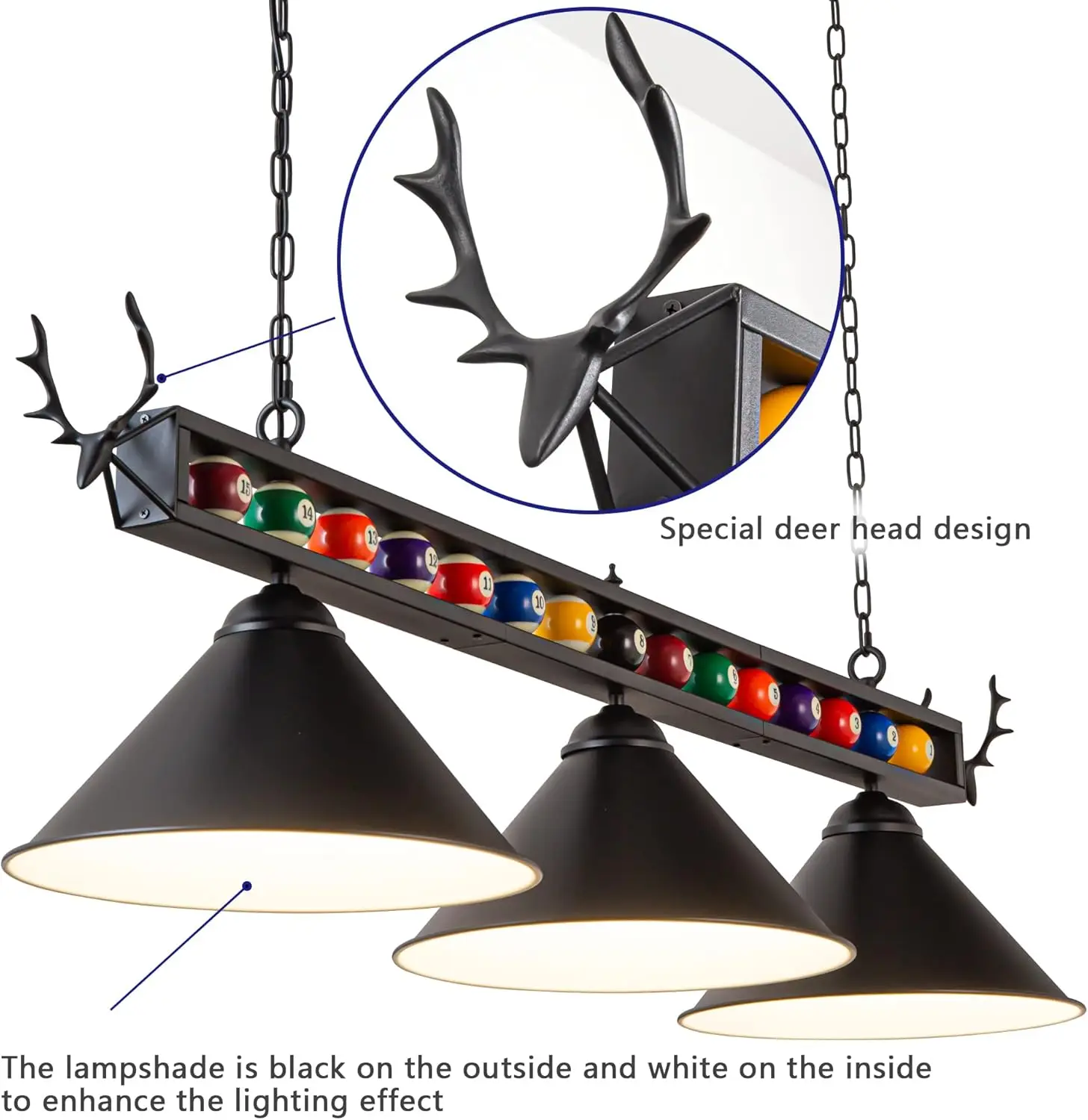 Cueelf Pool Table Light 4 Light Billiard Light for Over Pool Table Hanging Ceiling Fixture with Lamp Shade