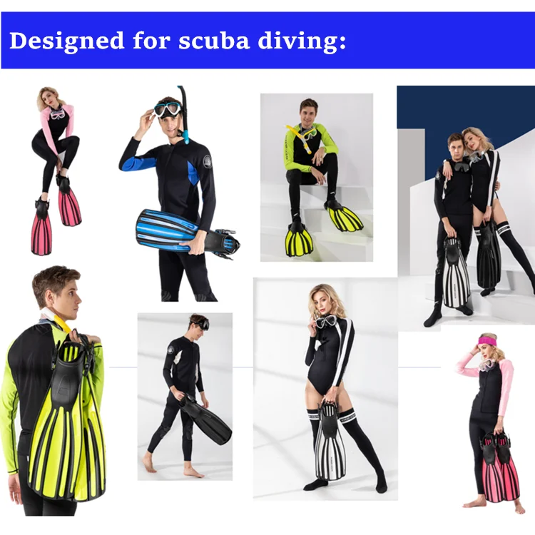 Aloma Hot selling insurance diving flipper adjustable strap firm swim long scuba diving fins manufacture