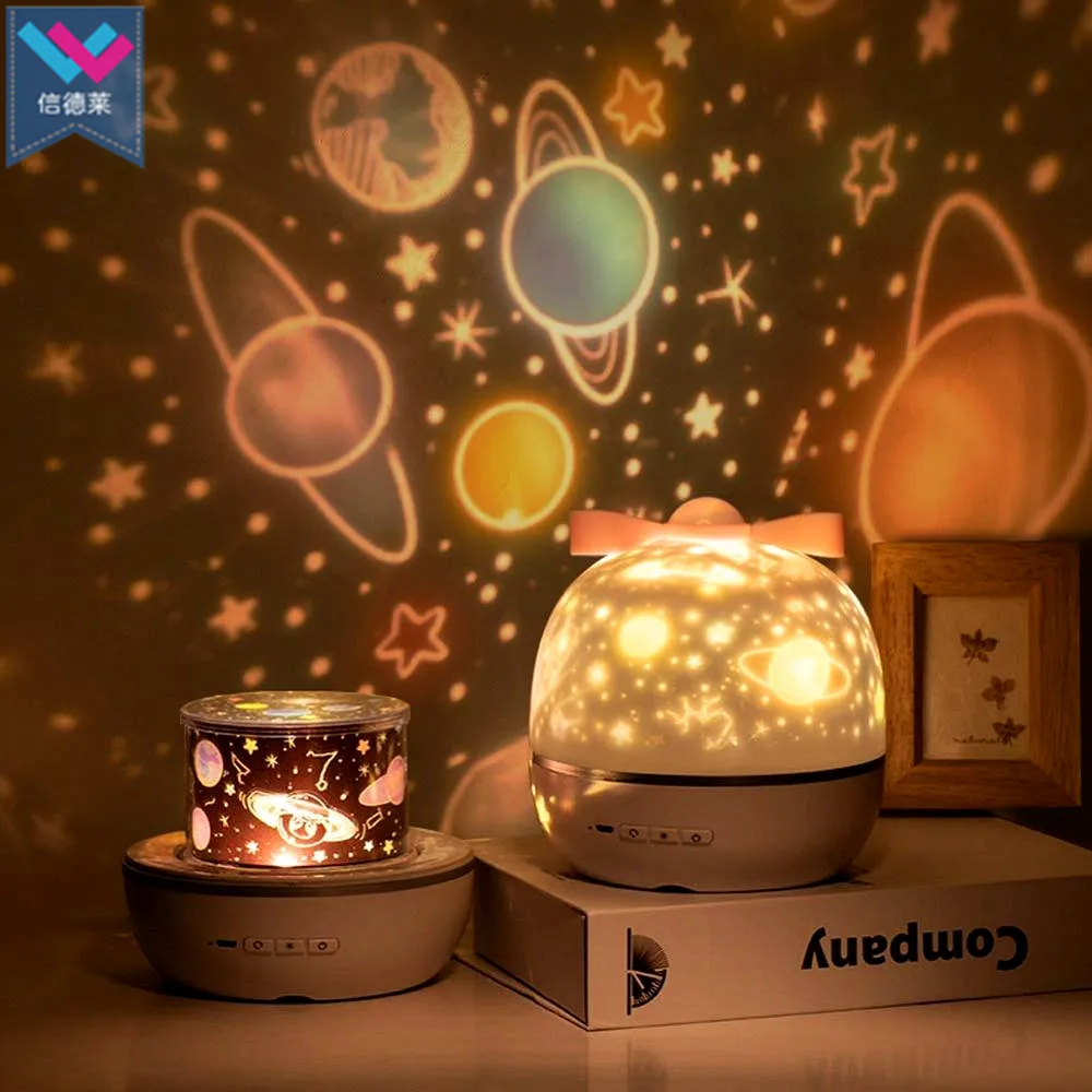 Heyzen 360 Rotation Starry Sky Night Light Projector,Remote Control Night Projector with Music Box And 6 Projection Films,LED Night Light USB Charging Projection Lamp