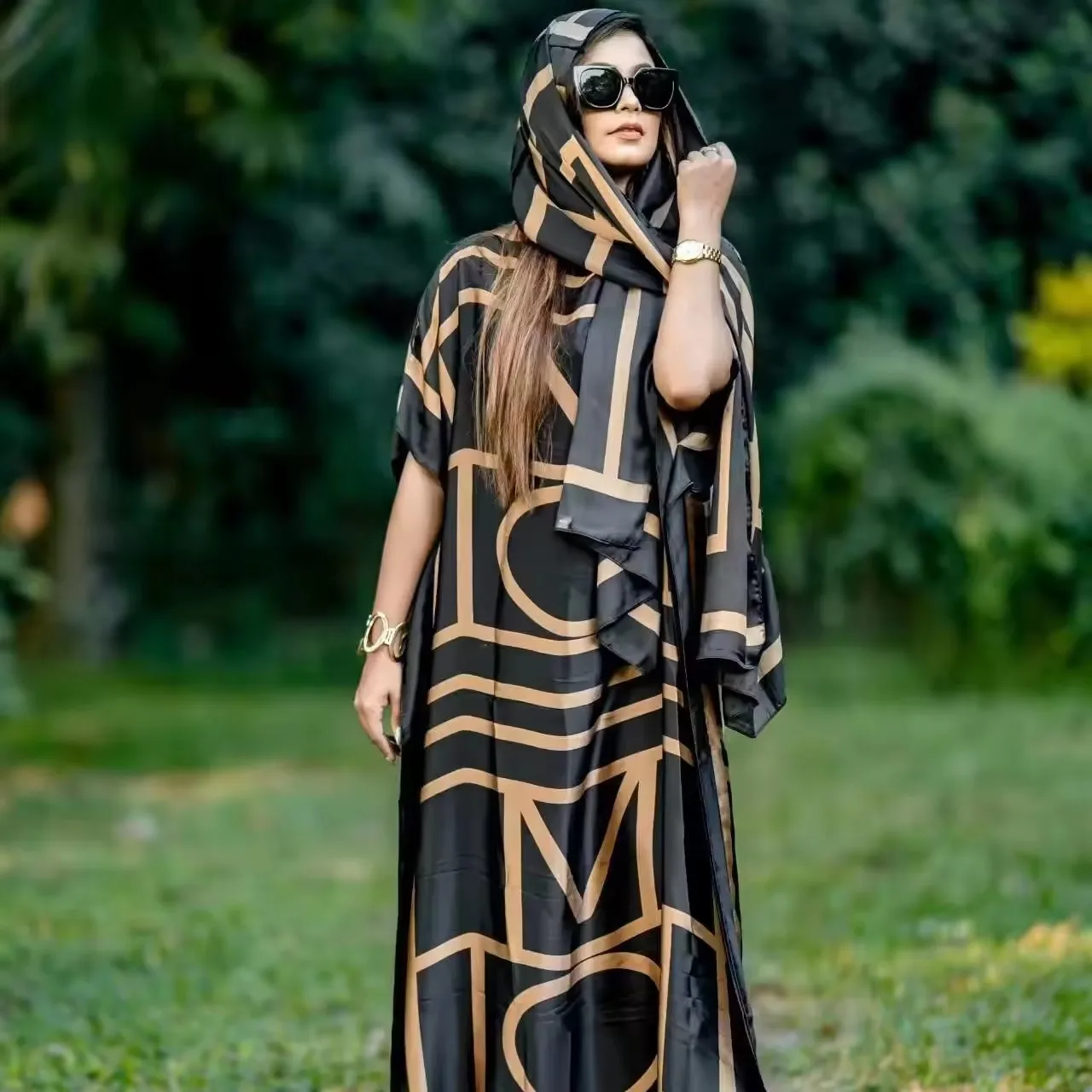 Manufacturer Ladies Fashion Silk Printed Dresses Gowns Luxury Designer Silk Robes With Scarf African Women Loose Silk Gowns Manufacturer Ladies Fashion Silk Printed Dresses Gowns Luxury Designer Silk Robes With Scarf African Women Loose Silk Gowns