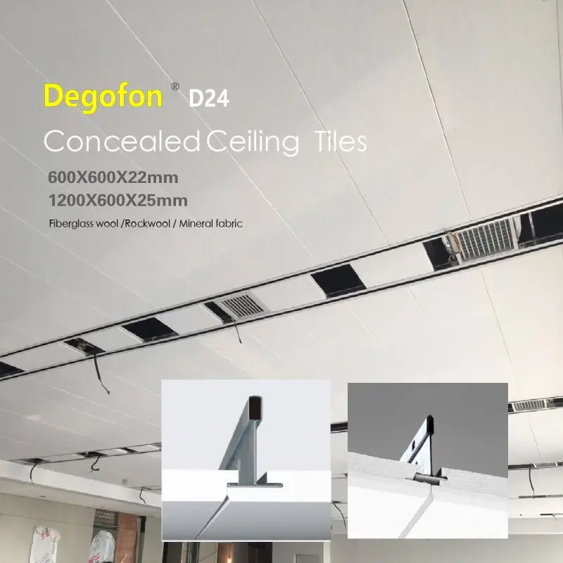 High Quality Decorative Glass Wool Sound Absorbing Suspended Tils False Ceiling 600*600mm Indoor Ceiling Applications