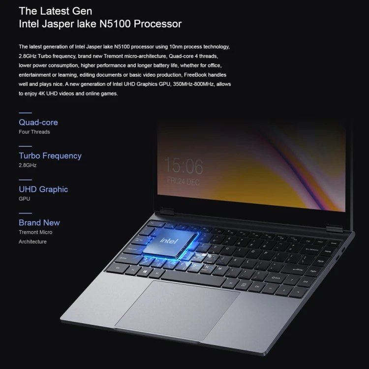 未使用CHUWI FreeBookN100 LPDDR5 12GB+512GB CHUW FreeBook 2-em-1 Touchscreen Laptop 13,5'', 12GB RAM 512GB SSD