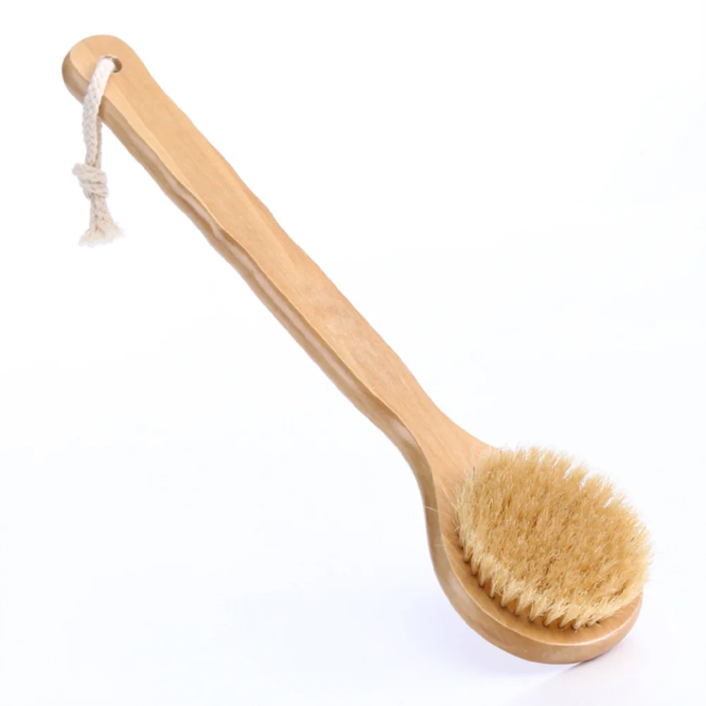 Shower Brush - 20 inch - Long Handle Bath Brush for Exfoliating, Detachable Natural Bristle Back Scrubber. Men Love This! Use Wet or Dry - Makes A