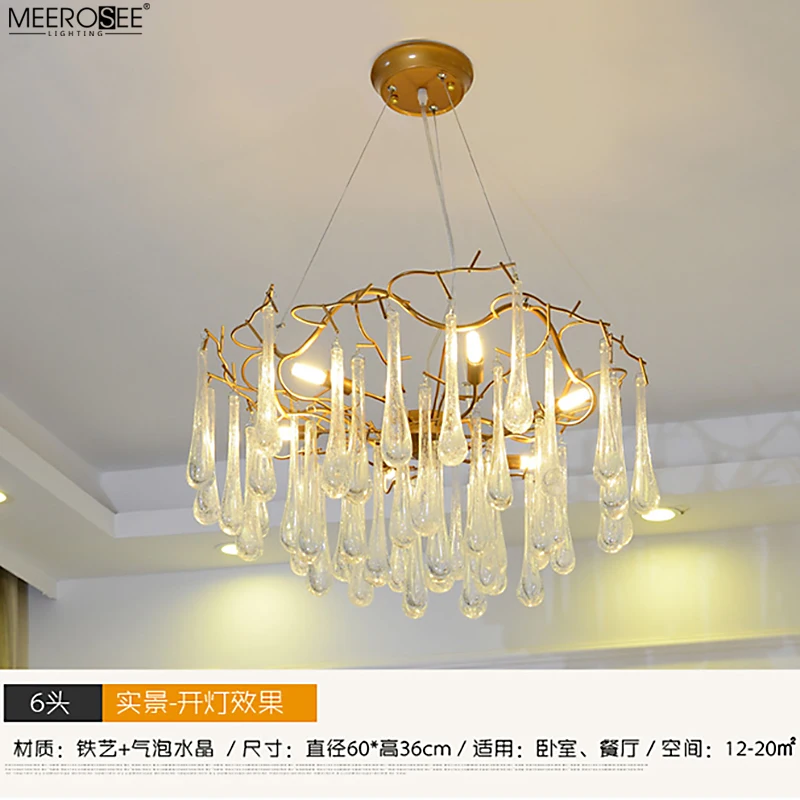 Meerosee Zhongshan Luxury gold pendant light Iron Teardrop Crystal chandelier for Hotel Villa MD86757