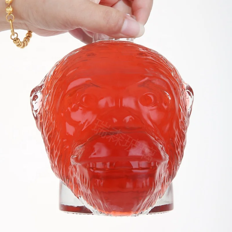 Hot Selling Customize Monkey Shape Luxury Beverage Wine Glass Bottles with Cork